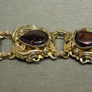 Antique Austro Hungarian Estate C1890 800 Silver Filigree Style 24.00TCW Pear cut Natural Garnet Bracelet 6.75 image 4