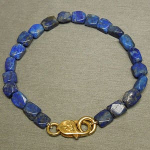 Vintage Estate C1980 Slab cut Natural Lapis Lazuli & 925 Gold over Sterling Silver Lobster Clasp Bracelet 7.5&quot;