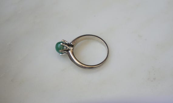 Silver Emerald Solitaire Ring / Vintage Estate St… - image 7