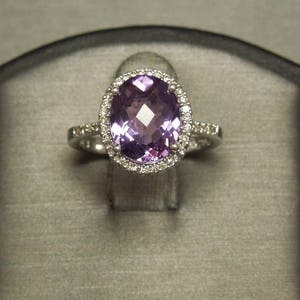 Estate 14K White Gold 3.76TCW Oval Multi-Faceted Amethyst Solitaire & Diamond Halo Engagement Ring Sz 6.5 image 1