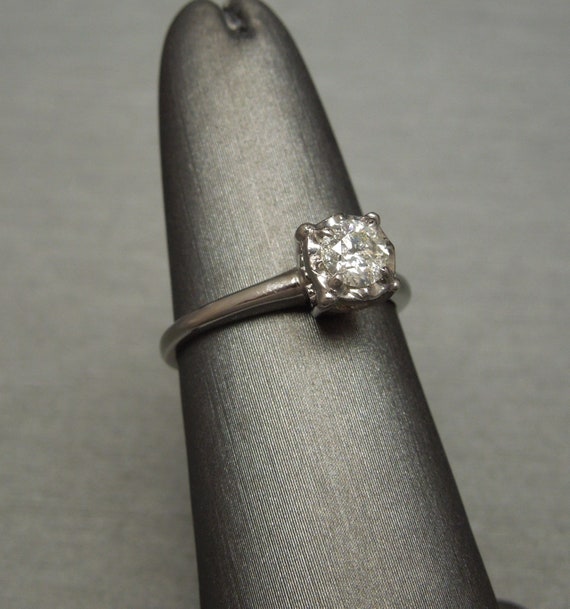 Vintage Estate C1950 14K White Gold 0.40ct Round … - image 2