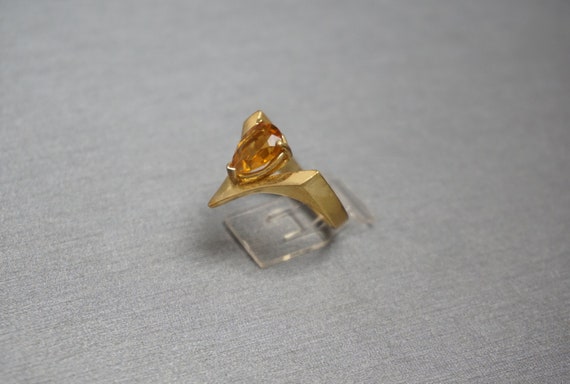 Citrine Wishbone Ring / Vintage Estate C1970 Gold… - image 5