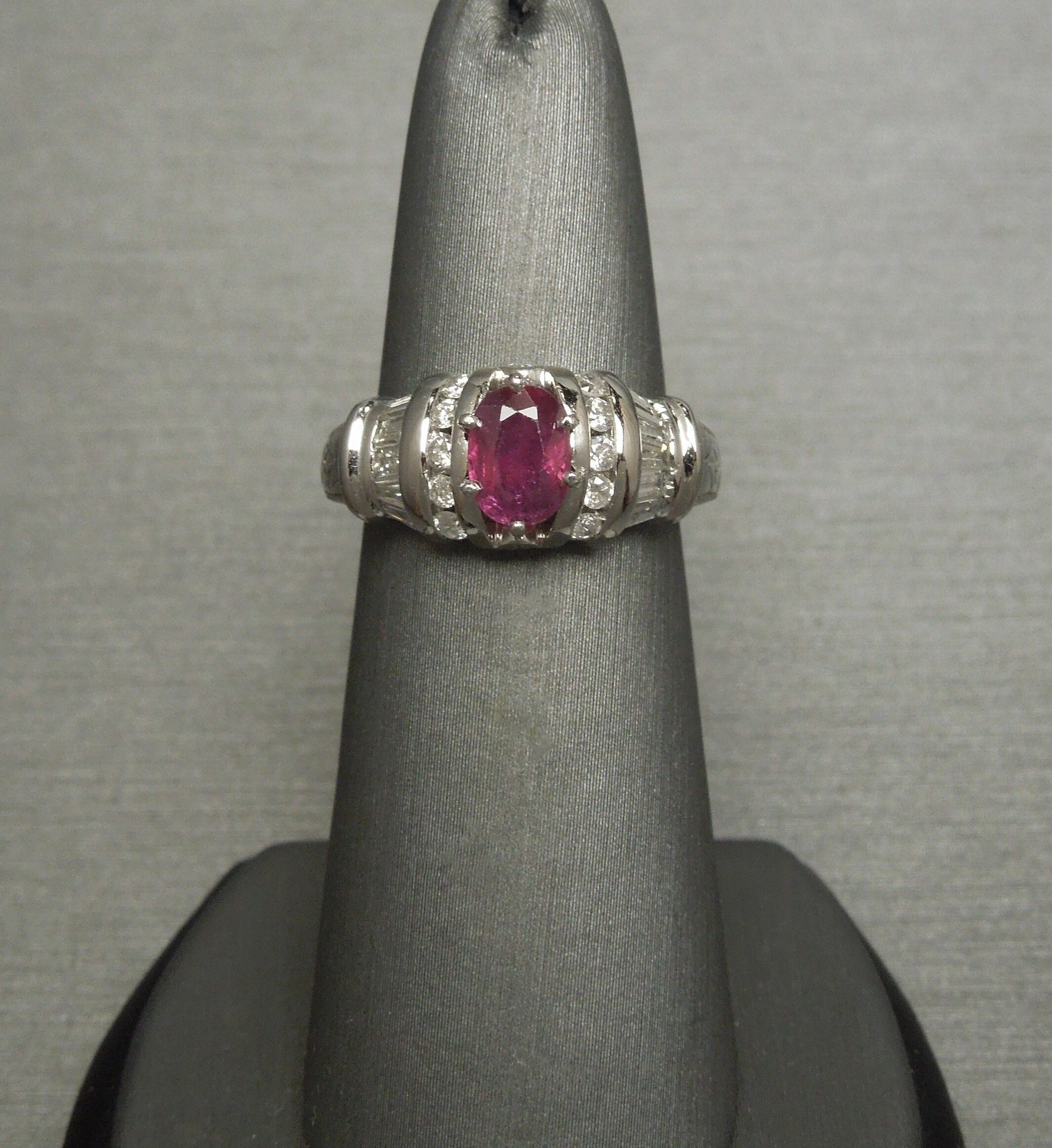 Vintage Estate C1970 Platinum 1.10 Carat Oval Ruby & Channel Round