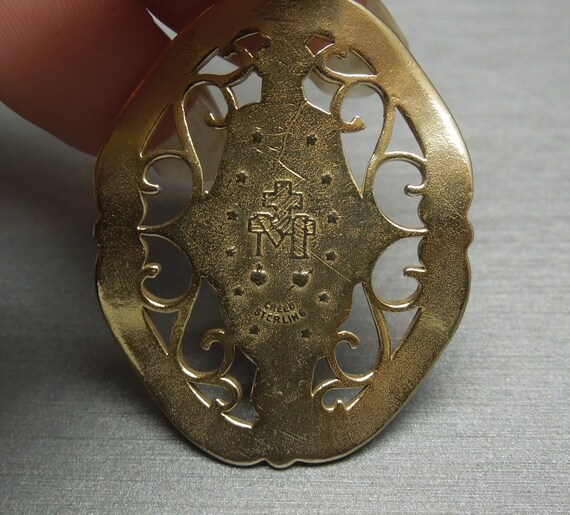 Vintage Estate C1950 Gold Vermeil CREED Sterling Mary Conceived Recourse To Thee Filigree Religious Pendant 2" x 1 1/8" View 3