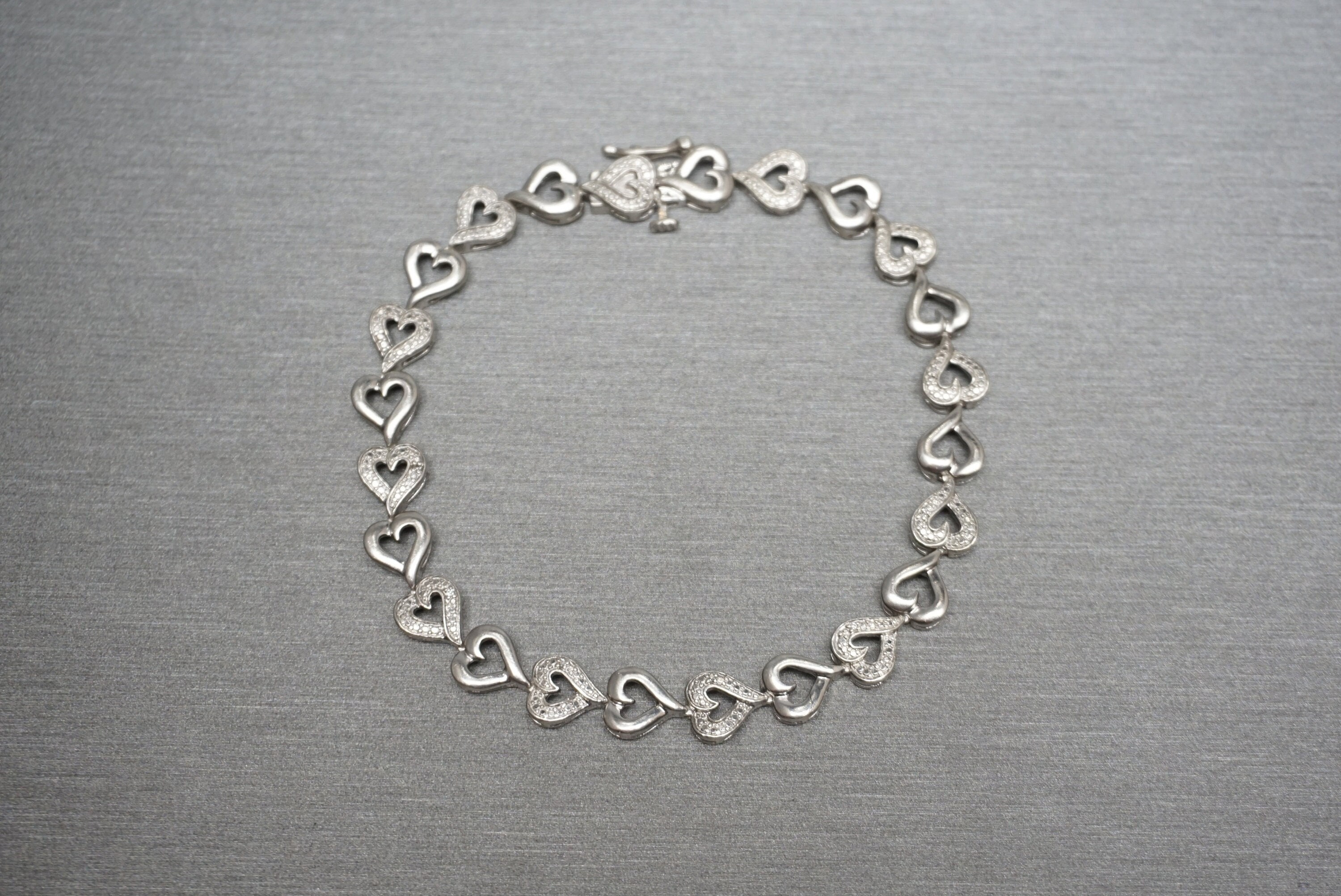 【希少】80sVintage Heart Onyx SilverBracelet Heart Eternity Bracelet / Vintage Estate 1980s Sterling Silver