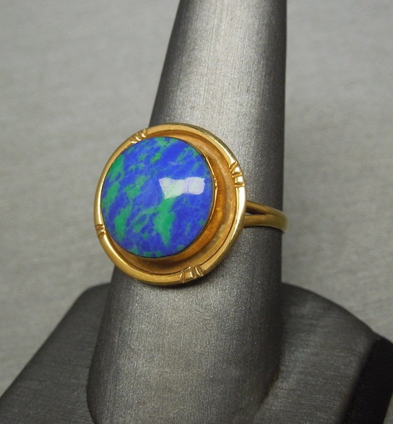 Vintage Estate Azurite Sphere Bezel Solitaire 925… - image 1