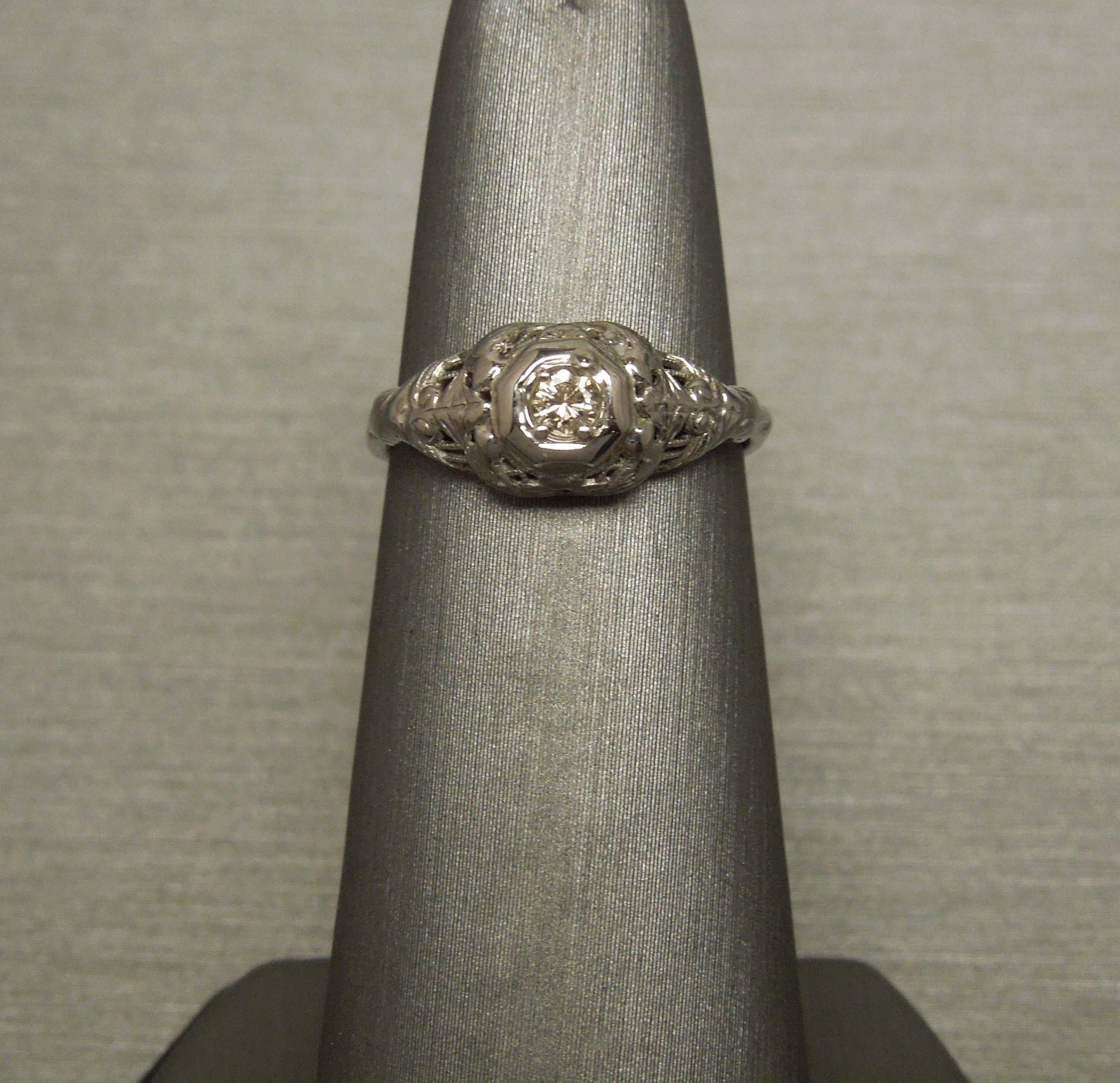 Antique Pre Art Deco Estate C1920 14K White Gold Filigree 0.11ct