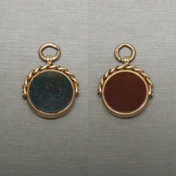 British Victorian Estate Circa 1880 9Kt Gold Bloodstone & Carnelian Fob Pendant / Victorian Gold Fob / Bloodstone Fob