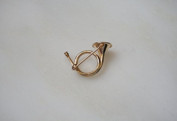 14K Gold French Horn Pin / Vintage Estate C1970 14K Gold French Horn Lapel Pin / Small Gold French Horn Pin  0.75" View 3