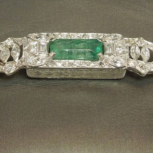 Antique Art Deco Estate C1920 Platinum Engraved 4.38TCW Natural Emerald & Diamond Cocktail Dress Bracelet 6.25 image 2