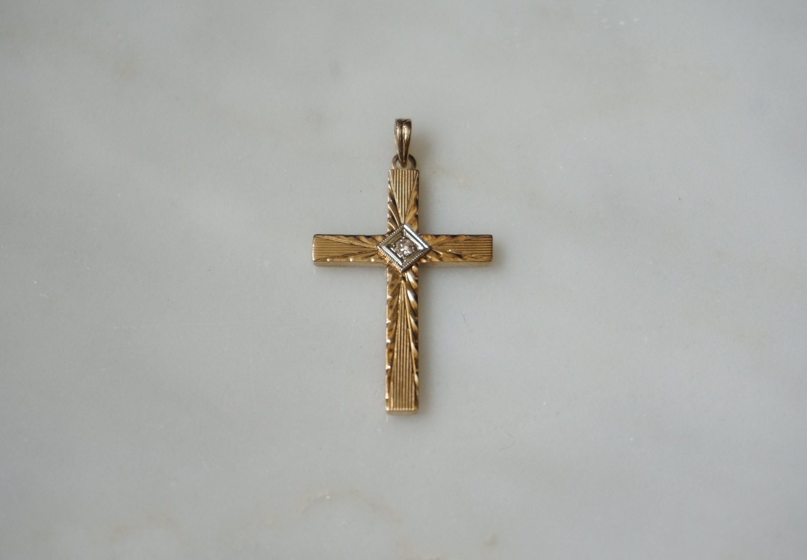 Antique Estate C1930 10K Gold ESEMCO Diamond Solitaire Art Deco