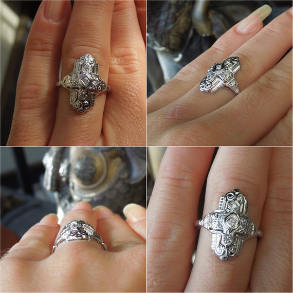 Art Deco Estate C1920 14K White Gold Filigree 0.1… - image 3