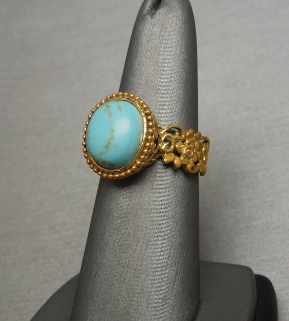 Vintage Turquoise Ring / Vintage Estate 1980s Ste… - image 1