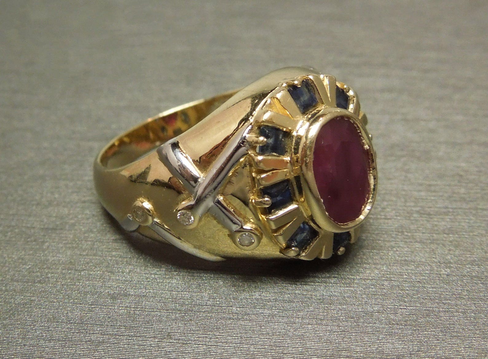 Men's Vintage Estate C1970 14K Gold Nautical Patriotic 1.83TCW Bezel ...