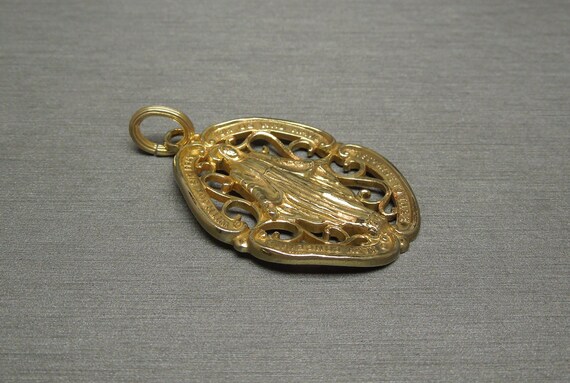 Vintage Estate C1950 Gold Vermeil CREED Sterling Mary Conceived Recourse To Thee Filigree Religious Pendant 2" x 1 1/8" View 4