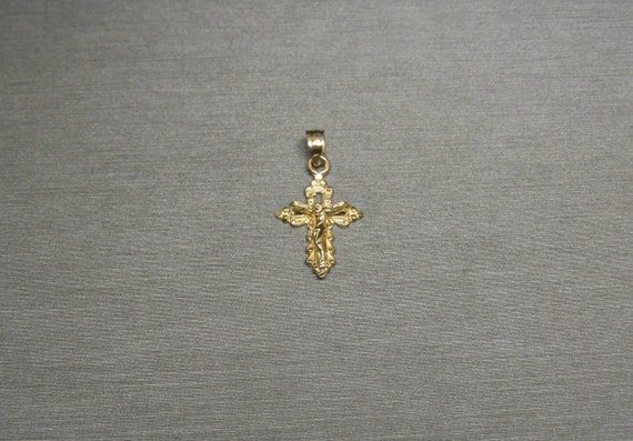 Unisex Vintage Estate 10K Gold Miniature Crucifix… - image 1