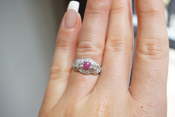 Platinum Ruby Ring / Antique Pre Art Deco Estate … - image 5