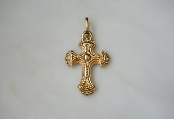 Italian Gold Cross / Vintage Italian Estate 14K G… - image 1