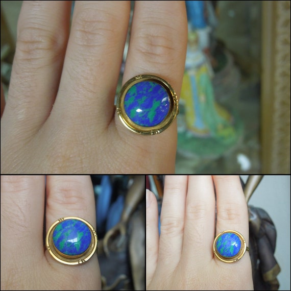 Vintage Estate Azurite Sphere Bezel Solitaire 925… - image 2