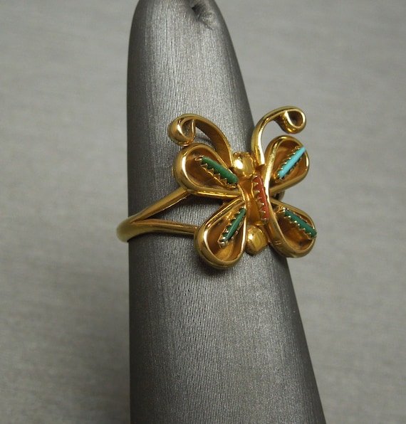 Vintage Estate C1970 925 Gold Vermeil Turquoise &… - image 3