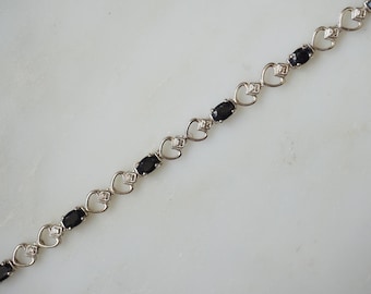 Vintage Sterling Silver Puffy Heart Link Bracelet, 1980s 925