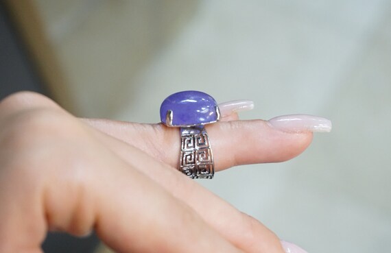 Lavender Jade Greek Key Ring / Vintage Estate Ste… - image 4