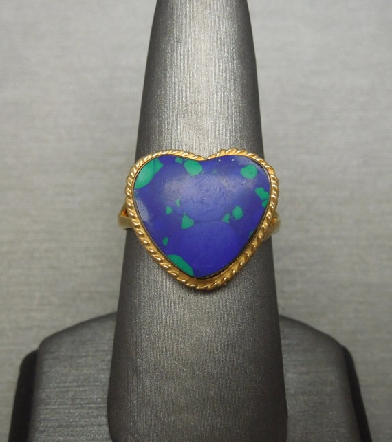 Vintage Estate Azurite Heart Bezel Solitaire 925 … - image 1