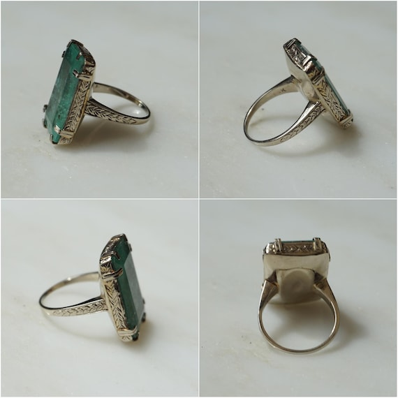 Antique Emerald Solitaire Ring / Antique Estate C… - image 2
