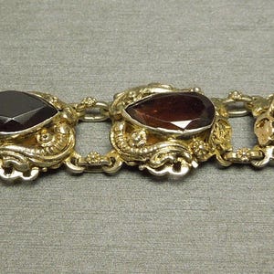 Antique Austro Hungarian Estate C1890 800 Silver Filigree Style 24.00TCW Pear cut Natural Garnet Bracelet 6.75 image 5