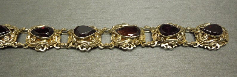 Antique Austro Hungarian Estate C1890 800 Silver Filigree Style 24.00TCW Pear cut Natural Garnet Bracelet 6.75 image 5