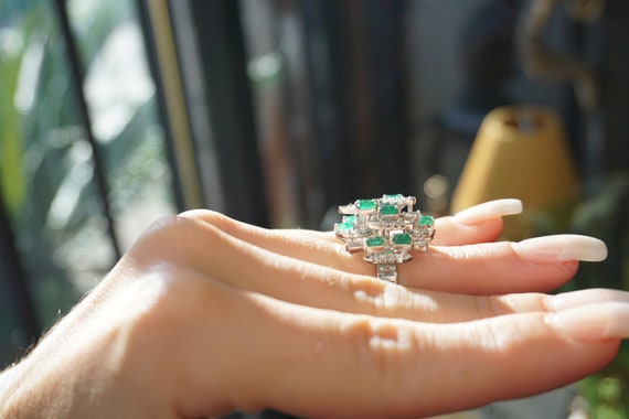 Emerald Cocktail Ring / Mid Century Estate Circa … - image 4