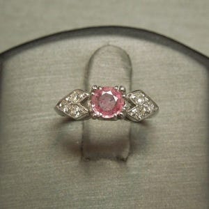 RESERVED / ON HOLD - Antique Pre Art Deco Estate C1930 Platinum 0.69TCW Square Round Natural Pink Sapphire & Diamond Engagement Ring Sz 5.75