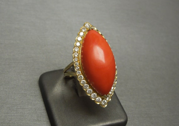 Vintage Estate 14K Gold Natural Coral & Brilliant… - image 1