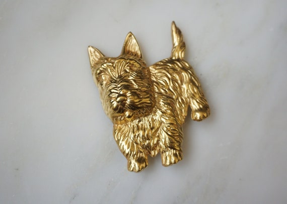 Vintage Scottie Dog Pin / Vintage Estate C1950 Gold Vermeil Solid Sterling Silver Scottie Dog Lapel Pin / Scottie Dog Brooch 2.25"