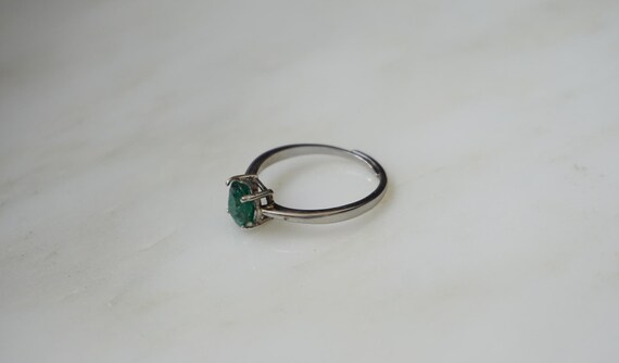 Silver Emerald Solitaire Ring / Estate Sterling S… - image 8