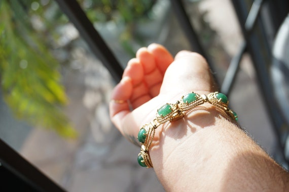Cabochon Emerald Bracelet / Mid Century Estate C1… - image 5