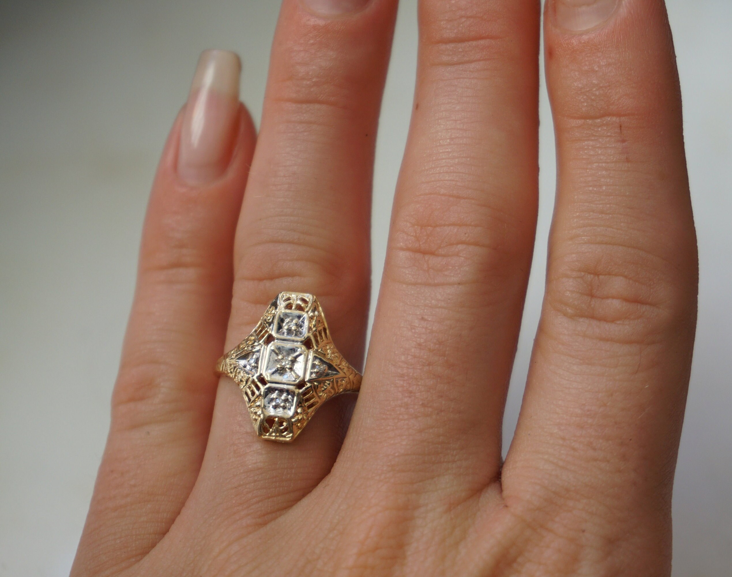 Art Deco Shield Ring / True Art Deco Estate C1910 18K White