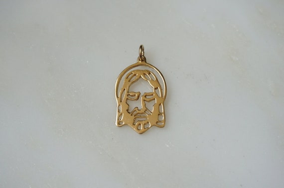 14K Gold Jesus Head Pendant / Unisex Vintage Esta… - image 1