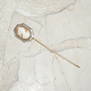 Antique Cameo Stick Pin / Victorian Estate Circa 1900 14K Gold Cameo Stick Pin / Gold Cameo Hat Pin / Antique Cameo Pin   2.5&quot;