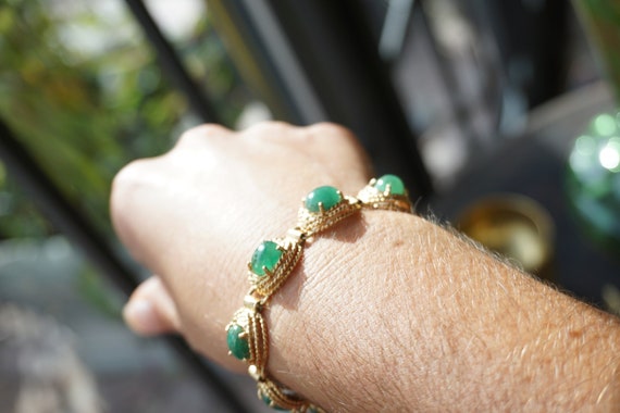 Cabochon Emerald Bracelet / Mid Century Estate C1… - image 4