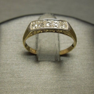 Antique Art Deco Estate C1920 18K Yellow Gold & Silver Engraved 0.22TCW Diamond Engagement Wedding Band