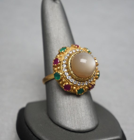 Vintage Moonstone Ring / Vintage Estate Gold Verm… - image 3