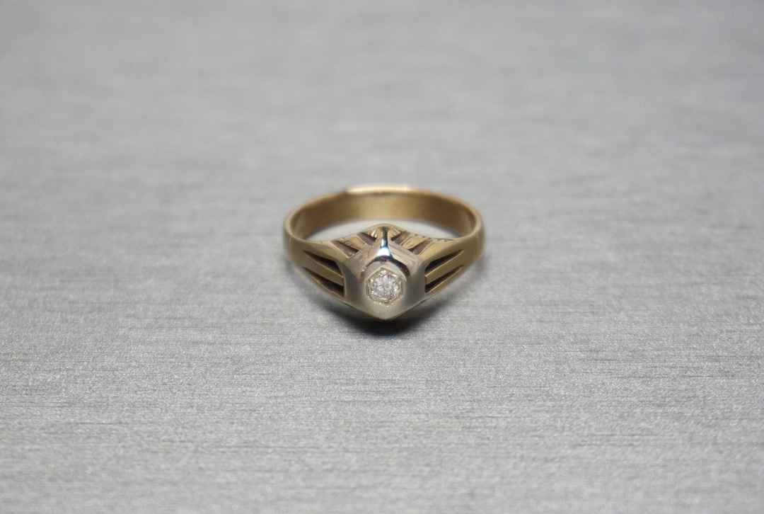 Men's Art Deco Estate C1920 14K Gold 0.10ct Brilliant