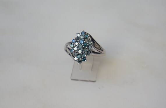 14K Blue Diamond Ring / Vintage Estate 14K White … - image 2