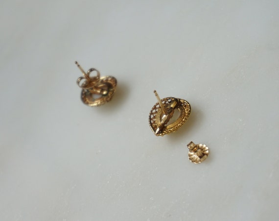 14K Gold Heart Opal Earrings / Vintage Estate C19… - image 6