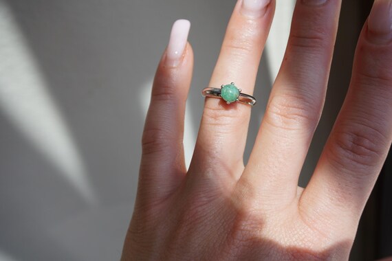 Silver Emerald Solitaire Ring / Vintage Estate St… - image 2