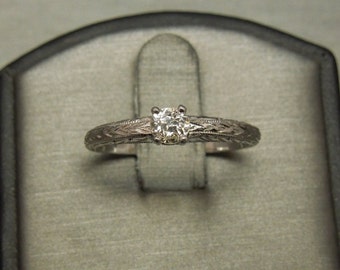 Antique Art Deco Estate C1920 Classic Engraved Platinum 0.50ct European Diamond Solitaire Engagement Ring