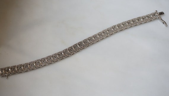 Sterling Silver Diamond Bracelet / Vintage Estate… - image 1
