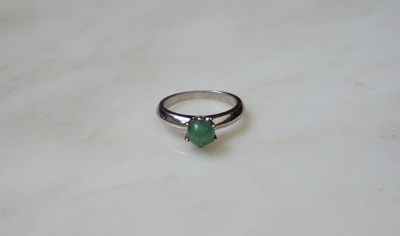 Silver Emerald Solitaire Ring / Vintage Estate St… - image 5