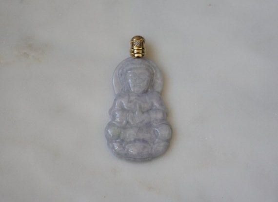 Lavender Jade Pendant / Vintage Estate 10K Gold D… - image 2